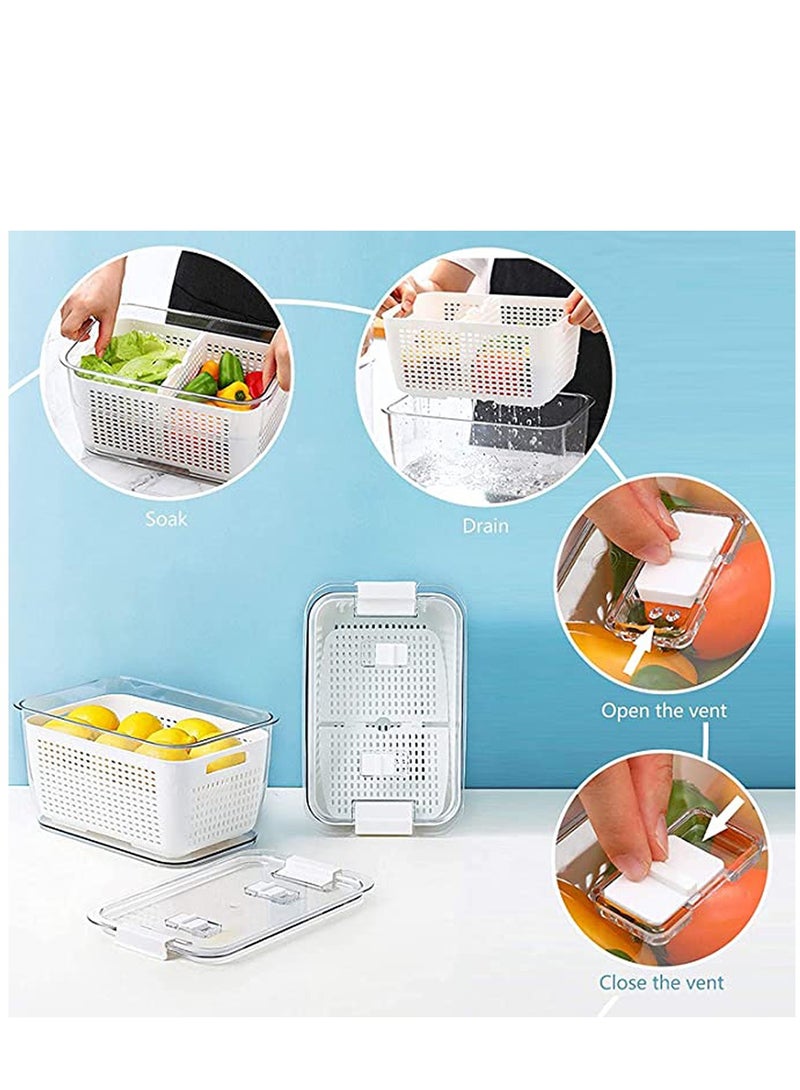 Excefore Fridge Organizers and Storage, Medium 3-in-1 Draining Crisper with Strainer for Fruits Vegetables Airtight with Vent & Drain Fridge Organizer White - Image 5