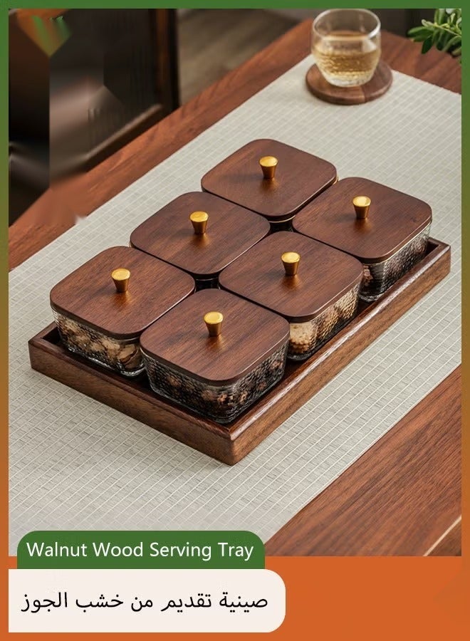 HaHaHai Wood 6 Wooden Serving Tray Set with Transparent Glass Lid - Image 1