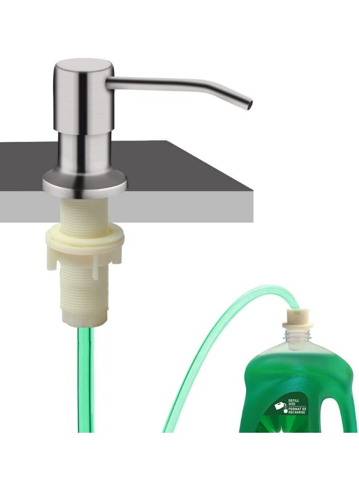 Built-In Kitchen Sink Soap Dispenser with 94 cm Extension Tube – Brushed Nickel Refillable Countertop Liquid Soap Pump for Kitchen Sink, Dish Soap, Hand Soap, Lotion & Liquid Detergent, Direct Bottle Connection, Rust Resistant, Easy Installation - Image 1