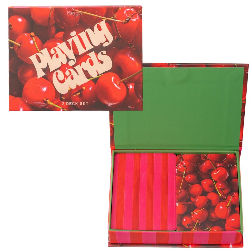 ban.do bando 2 Decks of Playing Cards 52Count Standard Card Deck with Case Cute Playing Cards in Decorative Storage Box Cherry Stripe - Image 3