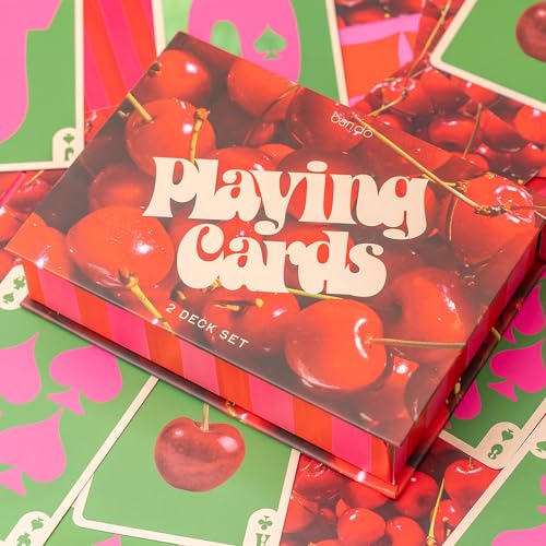ban.do bando 2 Decks of Playing Cards 52Count Standard Card Deck with Case Cute Playing Cards in Decorative Storage Box Cherry Stripe - Image 5