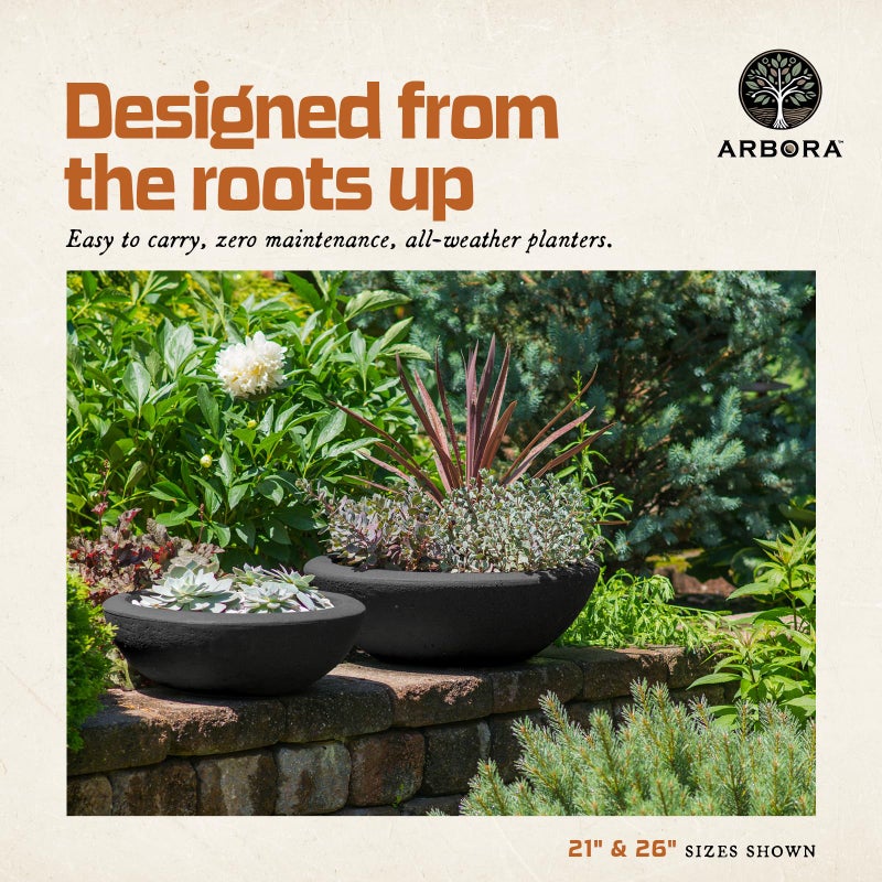 ARBORA 26" Santorini Bowl Polyresin Indoor and Outdoor Planter with Classic Black Finish - Durable, Weatherproof, Lightweight, Large Plant Pot for Patio, Garden, Deck, Entryway - Image 4