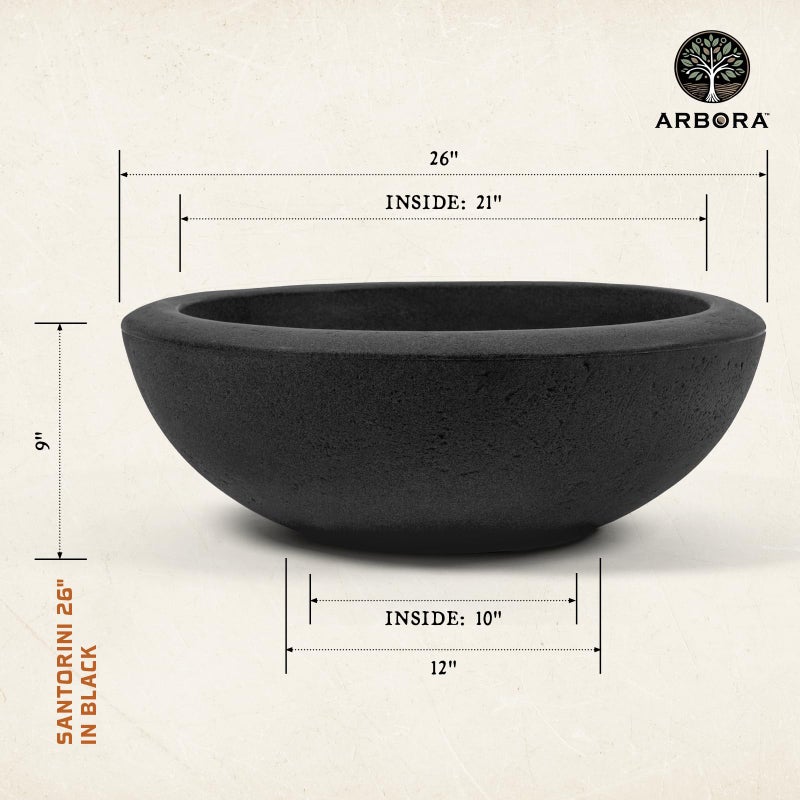 ARBORA 26" Santorini Bowl Polyresin Indoor and Outdoor Planter with Classic Black Finish - Durable, Weatherproof, Lightweight, Large Plant Pot for Patio, Garden, Deck, Entryway - Image 2