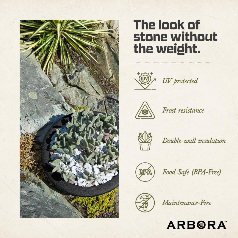 ARBORA 26" Santorini Bowl Polyresin Indoor and Outdoor Planter with Classic Black Finish - Durable, Weatherproof, Lightweight, Large Plant Pot for Patio, Garden, Deck, Entryway - Image 5