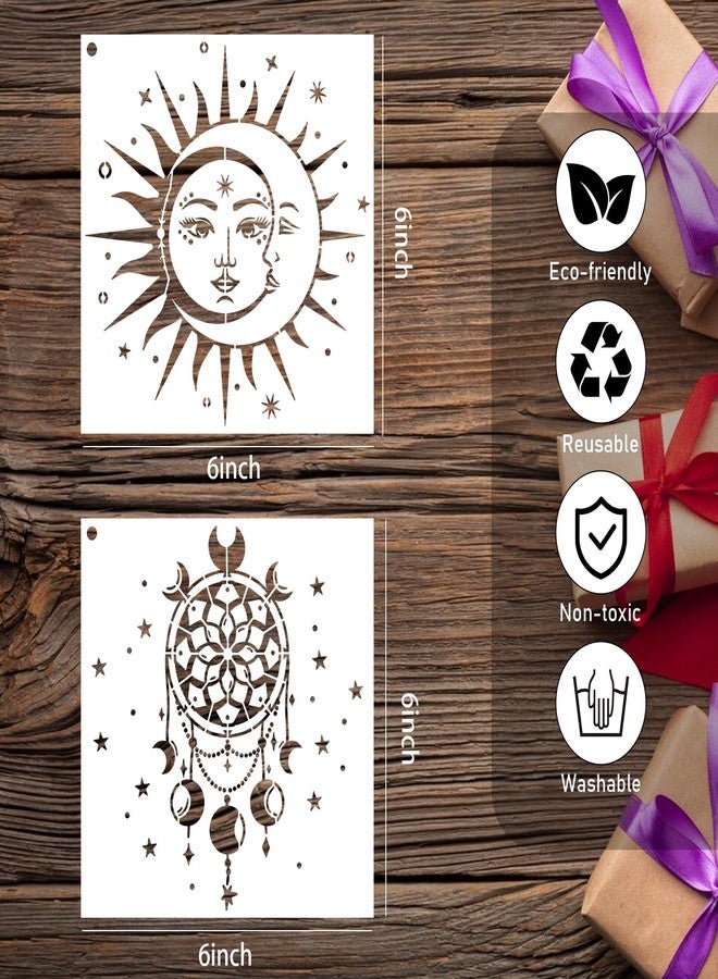 AFRITEE Moon Stencils for Painting on Wood - 12 Pieces Celestial Astrology Mysterious Sun Moon Dream suncatcher Reusable Plastic Painting Template, Boho Bohemia Tree of Life Stencil for Drawing - Image 2