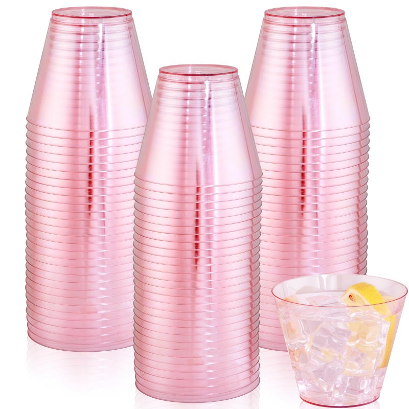 Ciaell 300PCS Clear Pink Plastic Cups  9 Oz Heavy Duty Plastic Cups  Clear Party Cup Disposable Wine Cup for Parties  Weddings  Party