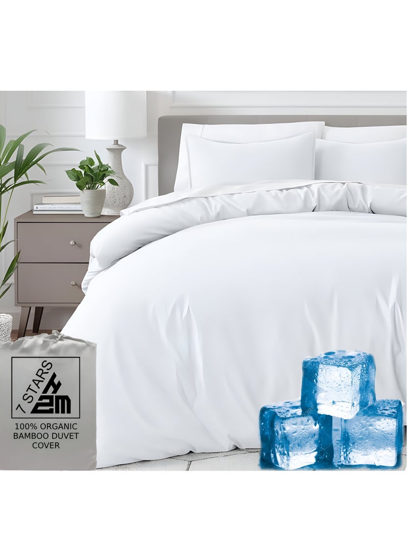7 STARS HZM Bamboo Duvet Cover Full Size 200x200 cm With Button Closing and Corner Ties 400TC Cool, Anti-Allergic, Soft and Silky – White  - Image 1