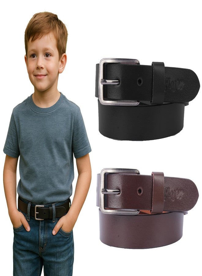 Flyer Kids Belt for Boys 4-6 Year - Genuine Leather Pack of 2 Black & Brown Belts for 4, 4-5, 5, 5-6, 6 Year Old - Adjustable Uniform & Casual Belt belt combo BL-BR-4579 - Image 1