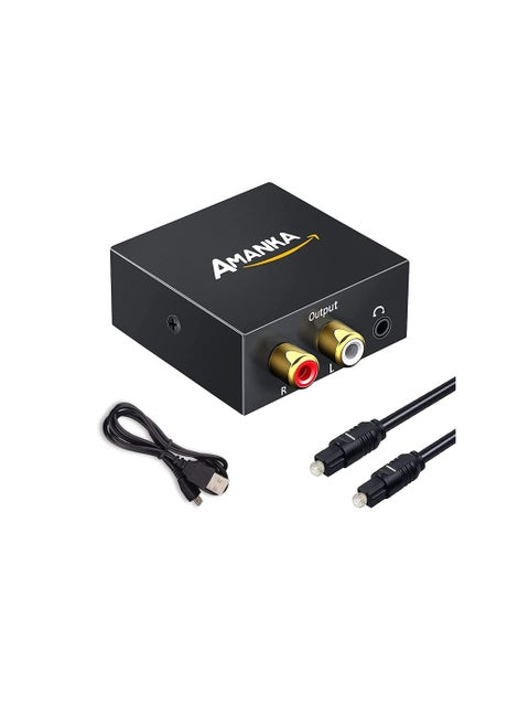 Audio Converter, Amanka Digital to Analog Audio Decoder with Digital Optical Toslink and Coaxial Inputs to Analog RCA and AUX 3.5mm (Headphone) Outputs Fiber Cable Included
