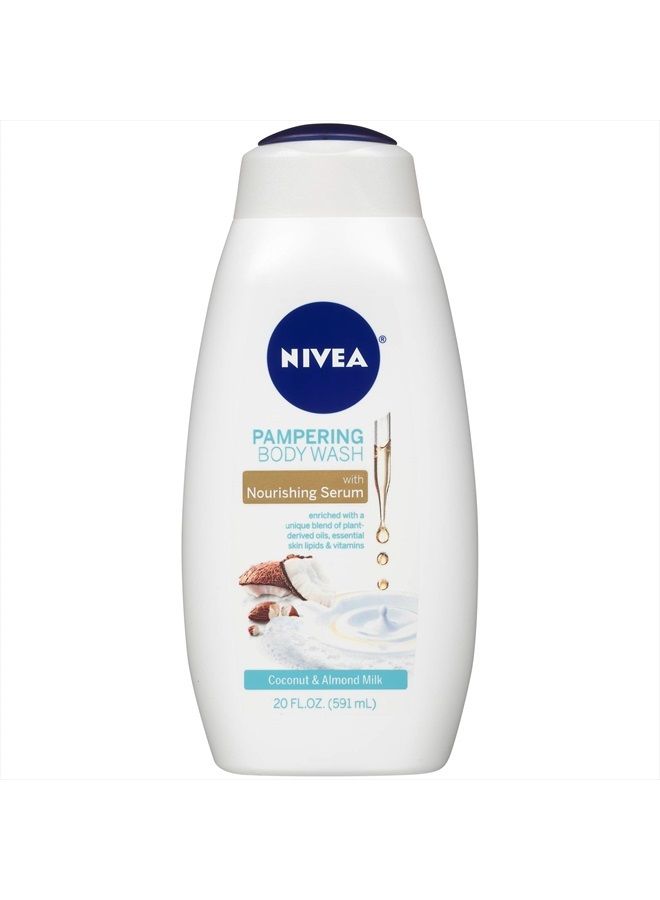 Nivea غسول الجسم بحليب جوز الهند واللوز مع سيروم مغذي، زجاجة سعة 20 أونصة سائلة - Image 1