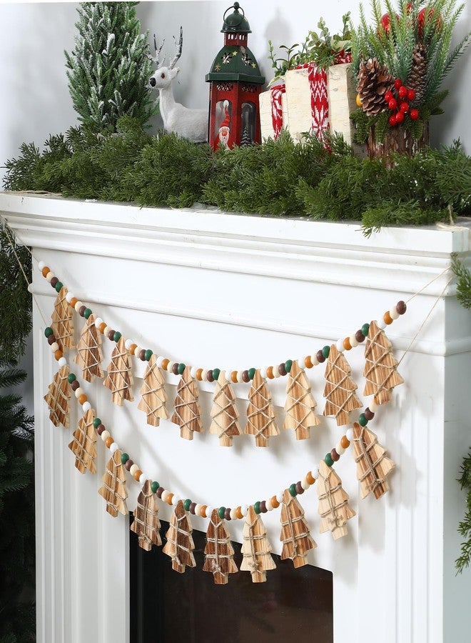 Leinuosen 2 Pack Wooden Christmas Garland 6.6Ft Rustic Xmas Tree Banner with Wood Beads Farmhouse Holiday Decor for Mantel Fireplace Home Wall Window Door Vintage Holiday Party Hanging Ornaments - Image 4