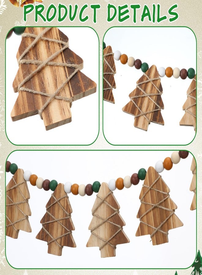 Leinuosen 2 Pack Wooden Christmas Garland 6.6Ft Rustic Xmas Tree Banner with Wood Beads Farmhouse Holiday Decor for Mantel Fireplace Home Wall Window Door Vintage Holiday Party Hanging Ornaments - Image 3
