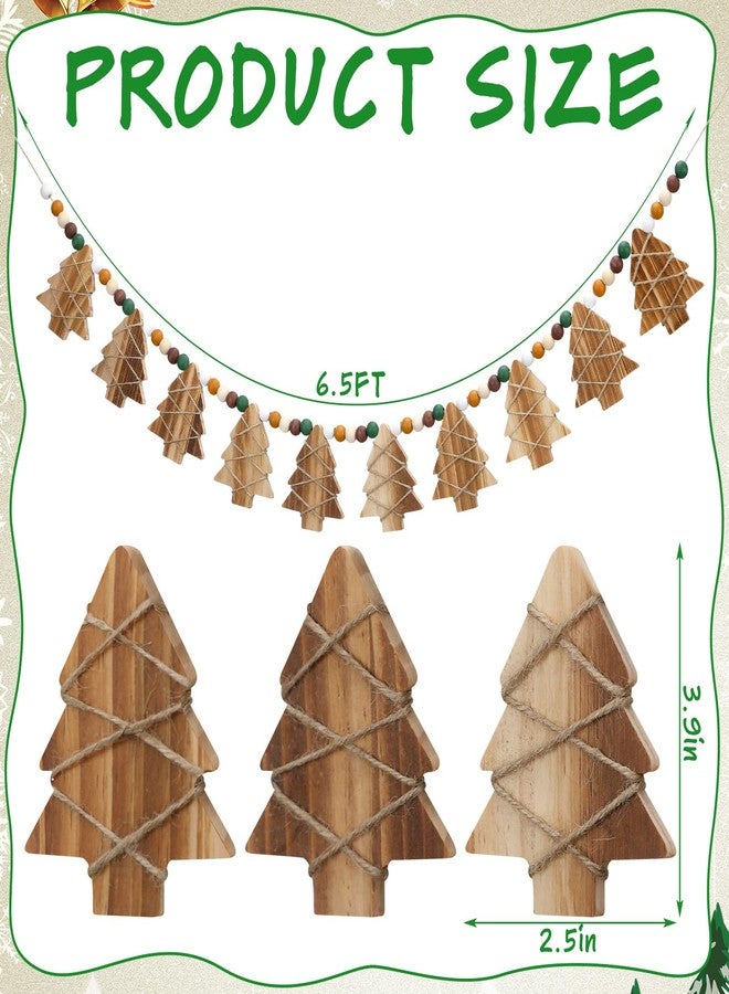 Leinuosen 2 Pack Wooden Christmas Garland 6.6Ft Rustic Xmas Tree Banner with Wood Beads Farmhouse Holiday Decor for Mantel Fireplace Home Wall Window Door Vintage Holiday Party Hanging Ornaments - Image 2