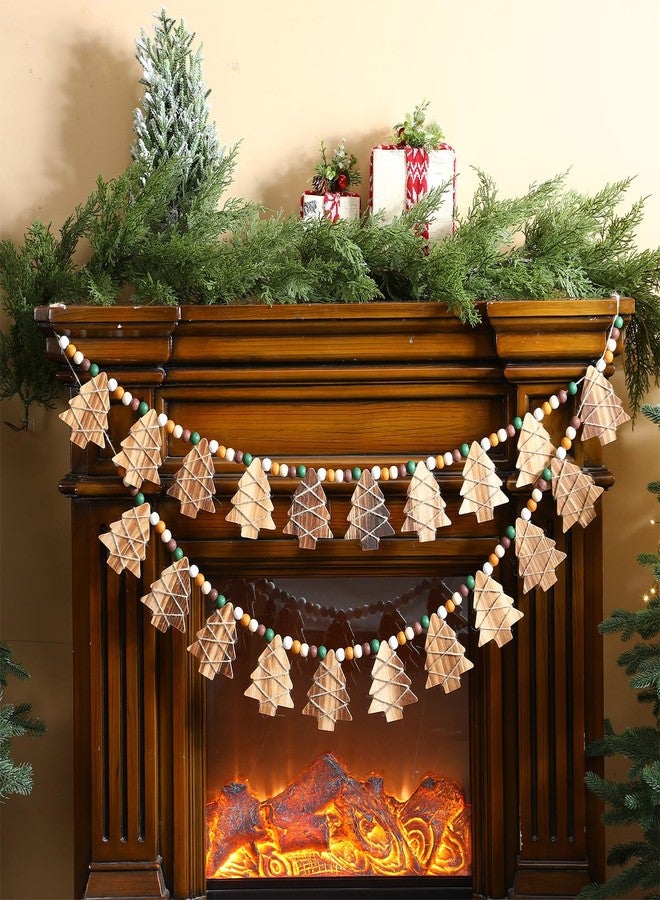 Leinuosen 2 Pack Wooden Christmas Garland 6.6Ft Rustic Xmas Tree Banner with Wood Beads Farmhouse Holiday Decor for Mantel Fireplace Home Wall Window Door Vintage Holiday Party Hanging Ornaments - Image 1