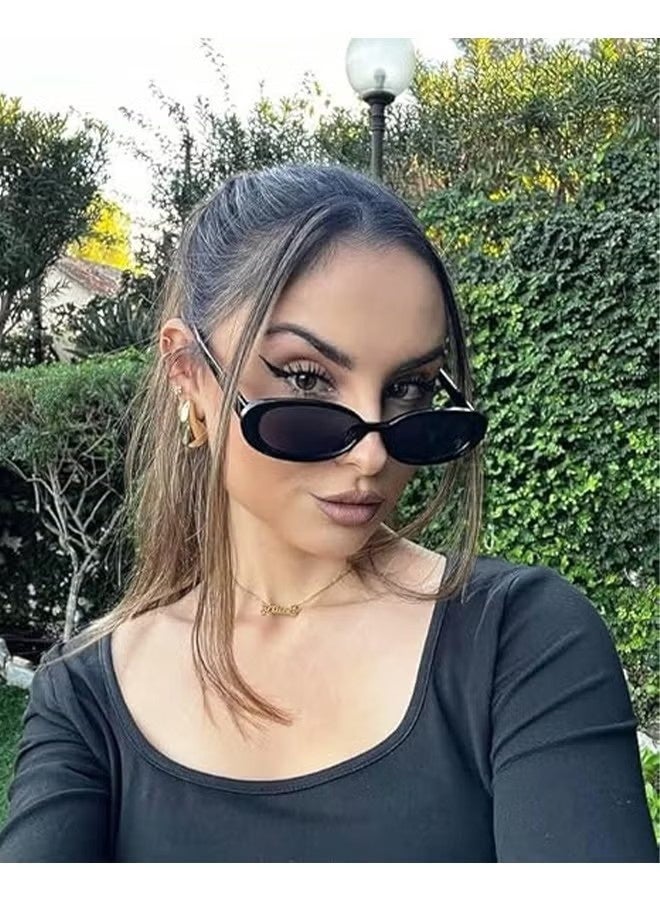 نظارتان شمسيتان بيضاويتان عصريتان بتصميم كلاسيكي للنساء، نظارات شمسية صغيرة ضيقة بتصميم عتيق من التسعينيات وموضة الألفية الجديدة - Image 4
