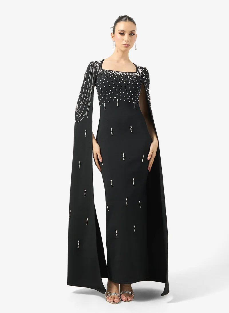 Ginger Boutique Rhinestone Embellished Luxe Cape Maxi Gown