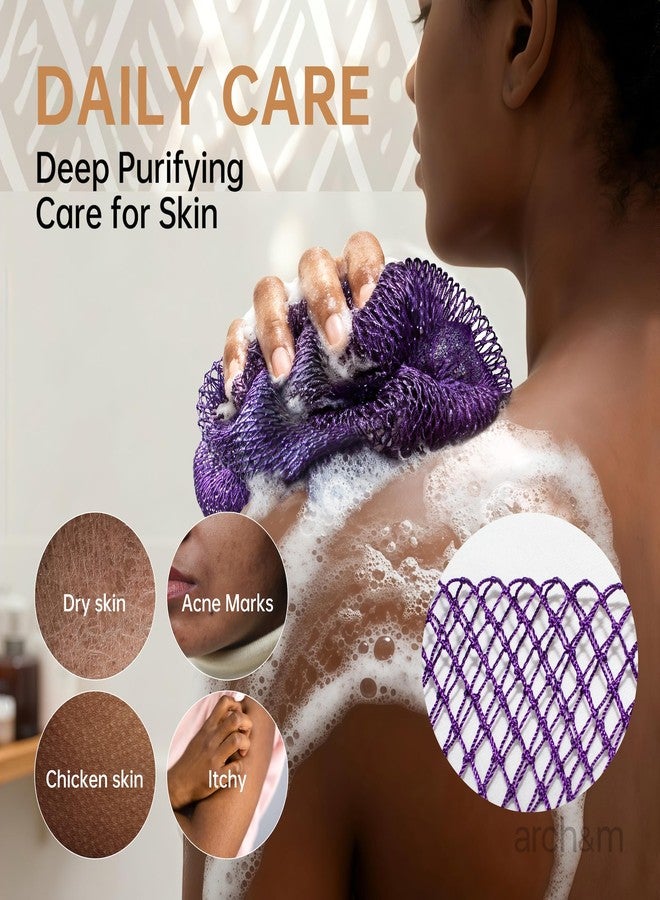 ARCH&M African Net Sponge Afro Scrub - Authentic African Wash Cloths Exfoliating Body Sponges for Showering Back Scrubber Exfoliator Shower Loofah for Body Care Bath Accessories Off White + Sky Blue ARCH&M - Image 3