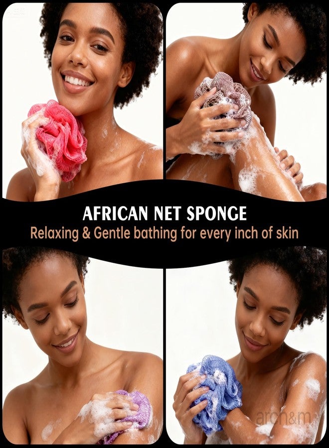 ARCH&M African Net Sponge Afro Scrub - Authentic African Wash Cloths Exfoliating Body Sponges for Showering Back Scrubber Exfoliator Shower Loofah for Body Care Bath Accessories Off White + Sky Blue ARCH&M - Image 5