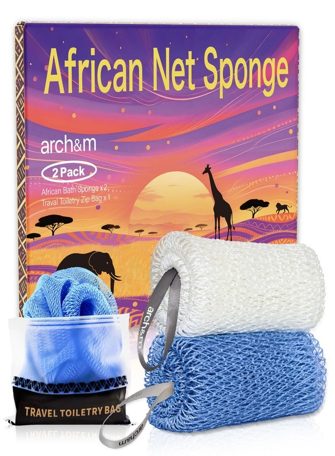 ARCH&M African Net Sponge Afro Scrub - Authentic African Wash Cloths Exfoliating Body Sponges for Showering Back Scrubber Exfoliator Shower Loofah for Body Care Bath Accessories Off White + Sky Blue ARCH&M - Image 1