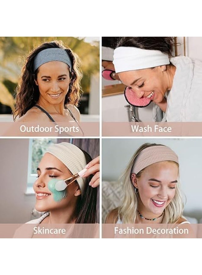 3PCS,Womens Wide Non Slip Ribbed Sports Headband Soft Stretch Sweat Absorbent Hair Band for Yoga Running Gym Workout Daily Wear Khaki - Image 5