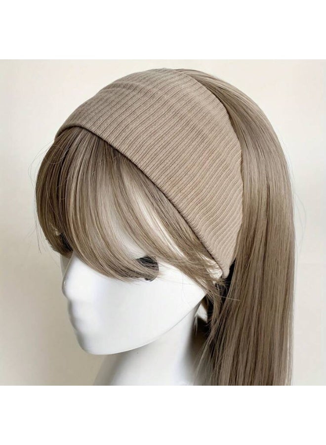 3PCS,Womens Wide Non Slip Ribbed Sports Headband Soft Stretch Sweat Absorbent Hair Band for Yoga Running Gym Workout Daily Wear Khaki - Image 2