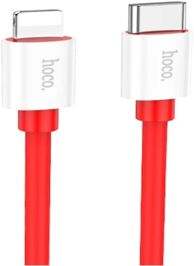 Hoco Hoco X87 - Magic PD Silicone Fast Charging And Data Transmittion Cable (20W - 1M), USB-C To Lightning Plug, Compatible With Apple iPhone iPad Airpods - Red 
