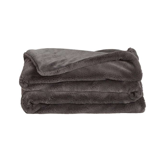 LIL MARSH FAUX FUR BLANKET DURABLE LIGHTWEIGHT EXTRA SOFT BLANKET MACHINE WASHABLE CHARCOAL CHARLIE XSMALL 34 X 44