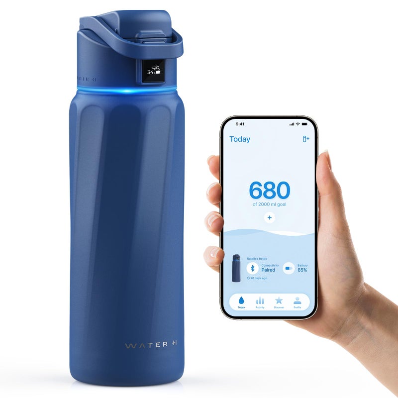 WaterH زجاجة ماء ذكية BOOST مع تذكير وتتبع، زجاجات معزولة مزدوجة الجدار من الفولاذ المقاوم للصدأ، سعة 32 أونصة خالية من BPA بفم واسع للجيم، المكتب، المدرسة، هدية مثالية لعيد الميلاد، يوم الشكر - Image 1