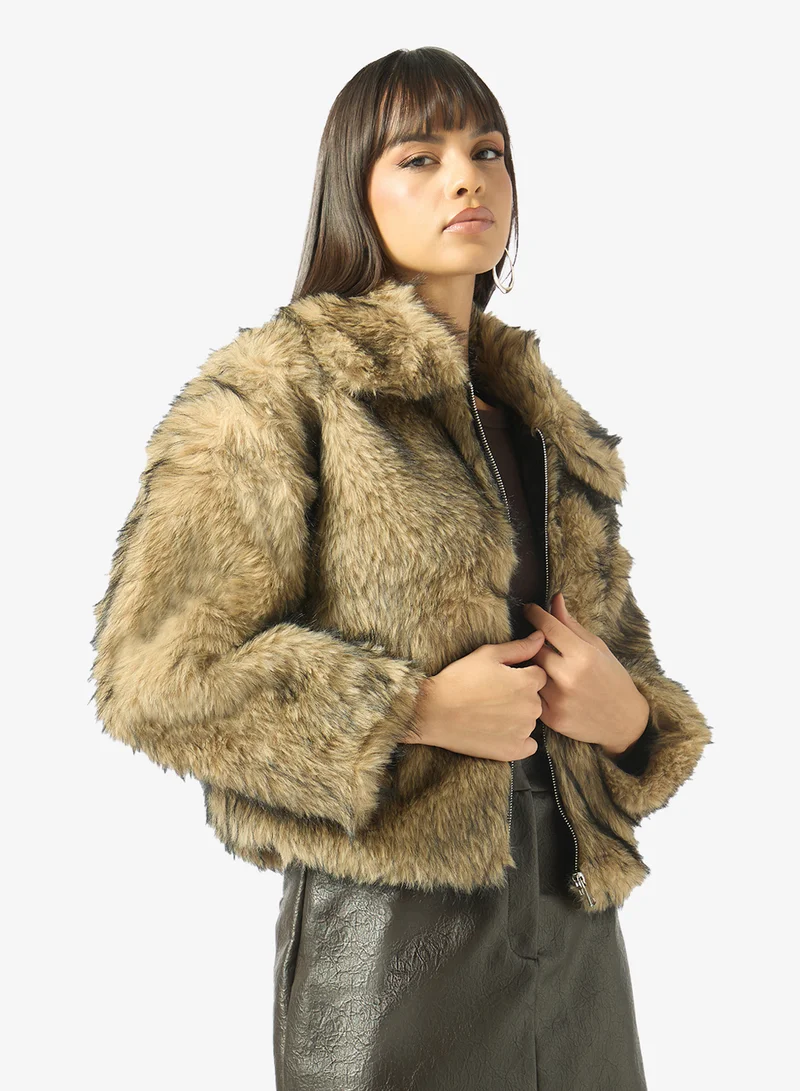 Faux Fur Zip Up Coat