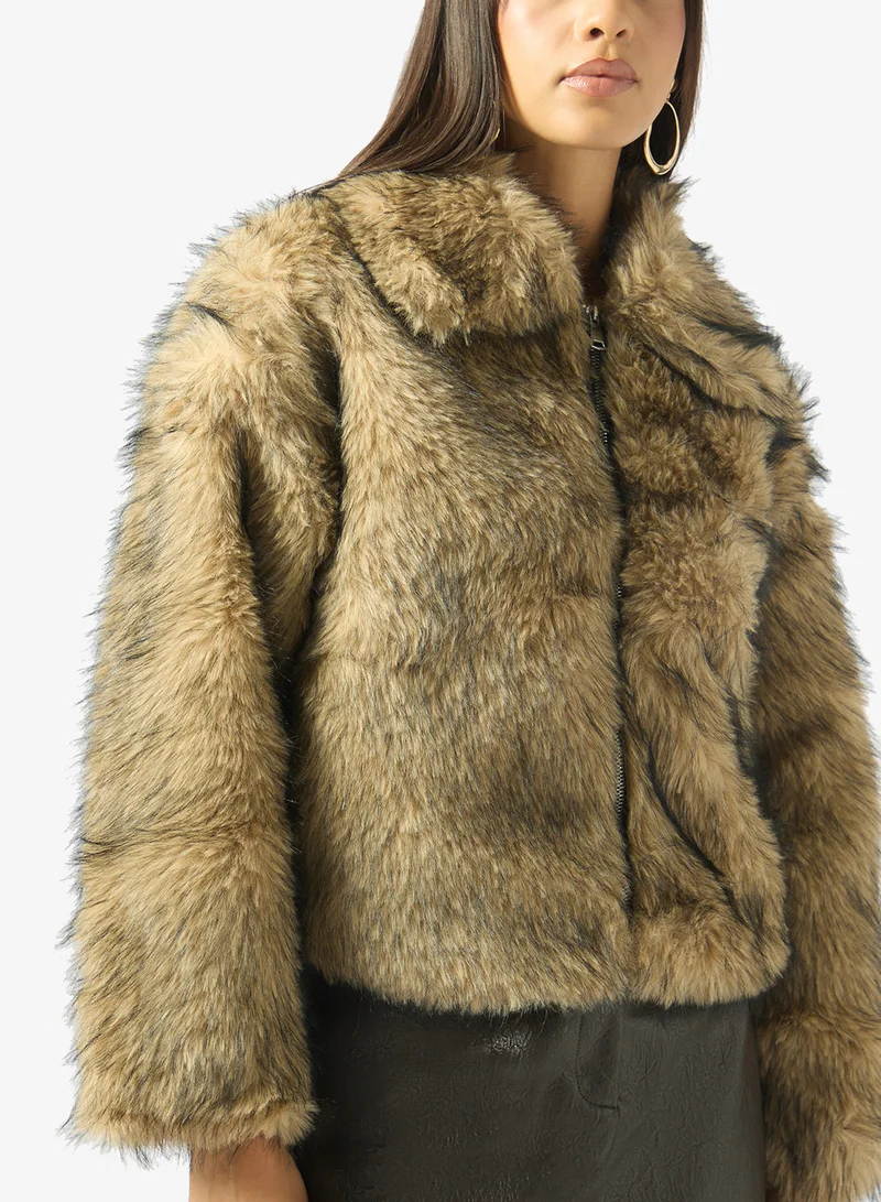 Ginger  Faux Fur Zip Up Coat for Women | Best Price UAE