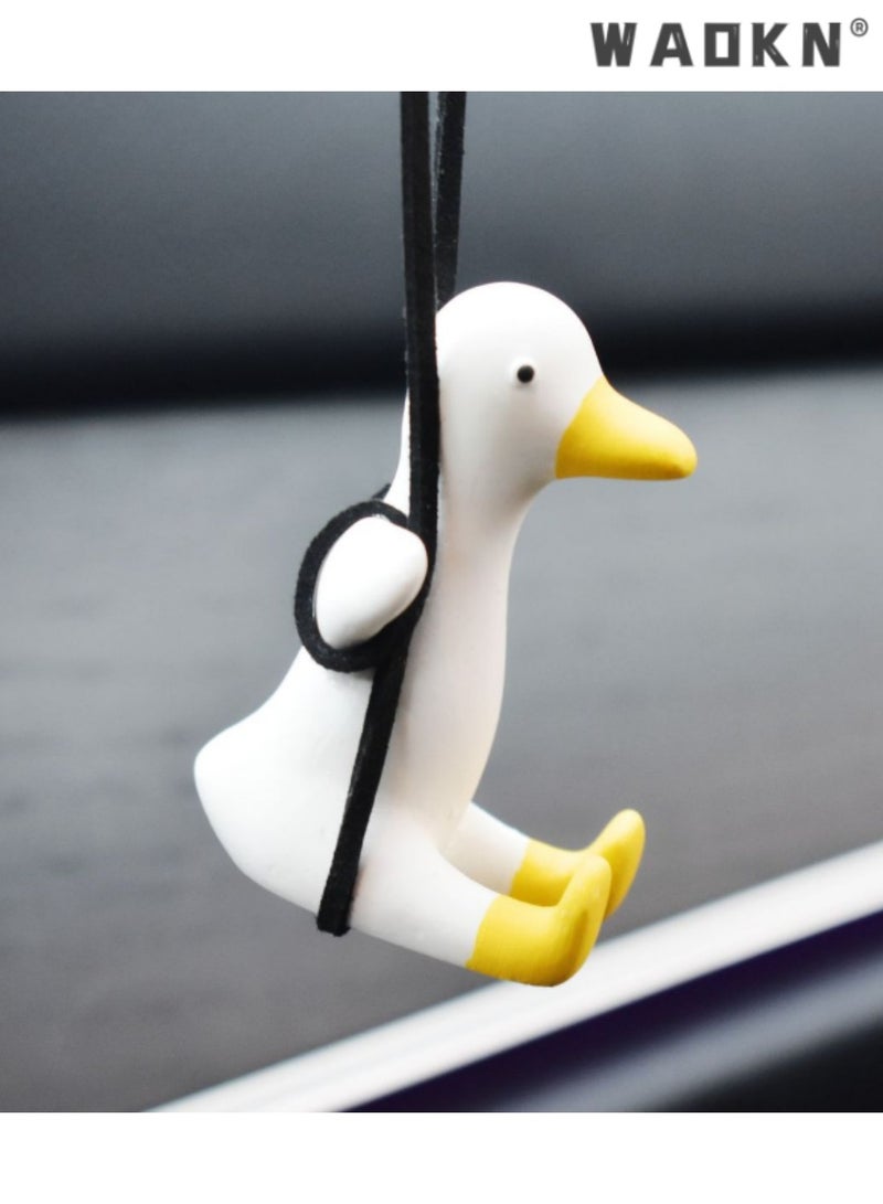 دبليو أيه أو كي أن لطيف بطة مرآة الرؤية الخلفية قلادة ، والسيارات الداخلية ، اكسسوارات بطة لعوب ، هدية مثالية لعشاق السيارات ، إضافة سحر لسيارتك ، سهلة التركيب ، آمنة وأنيقة - Image 1