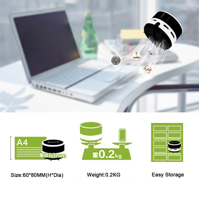 Ogrmar Portable Cordless Mini Desktop Vacuum Desk Dust CleanerDust Sweeper for Home Office Keyboard Black - Image 4