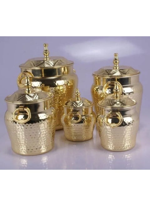 Canisters Sets for the Kitchen Counter, 5 Piece Stainless Steel Canisters with Air Tight Lids, Airtight Food Storage Containers for Tea Coffee Sugar Tea Gold