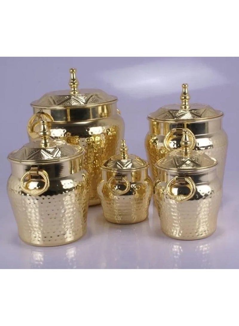 ART Canisters Sets for the Kitchen Counter, 5 Piece Stainless Steel Canisters with Air Tight Lids, Airtight Food Storage Containers for Tea Coffee Sugar Tea Gold - Image 1