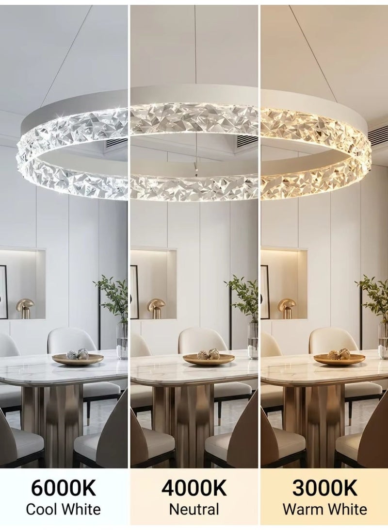 الحياة المريحة ثريا LED حديثة بحلقة بيضاء 50 وات، مصباح سقف قابل للتعتيم مع جهاز تحكم عن بعد APP وIR، 3 ألوان قابلة للتعديل في درجة الحرارة، مصباح معلق معدني وأكريليك لغرفة الطعام وغرفة المعيشة - Image 5