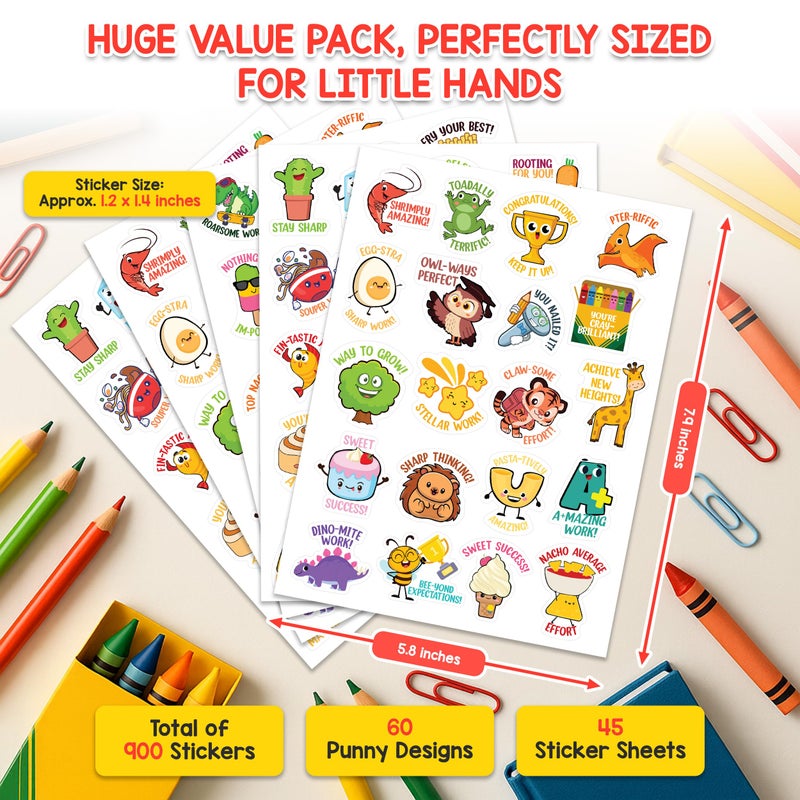 Decorably 900 Punny Teacher Stickers for Kids Classroom - 45 Sheets with 60 Fun and Colorful Designs for Classroom Activities, Positive Reinforcement, Arts & Crafts, Scrapbooking, Gift - Image 3