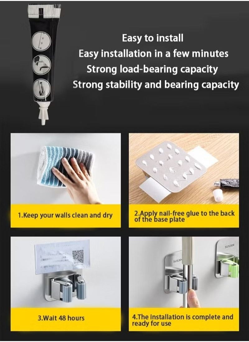Generic Stainless Steel Mop Broom Rack Finisher, Wall-Mounted Mop Finisher, Storage Rack Clip For Kitchen, Bathroom And Garage, With Glue  - Image 5