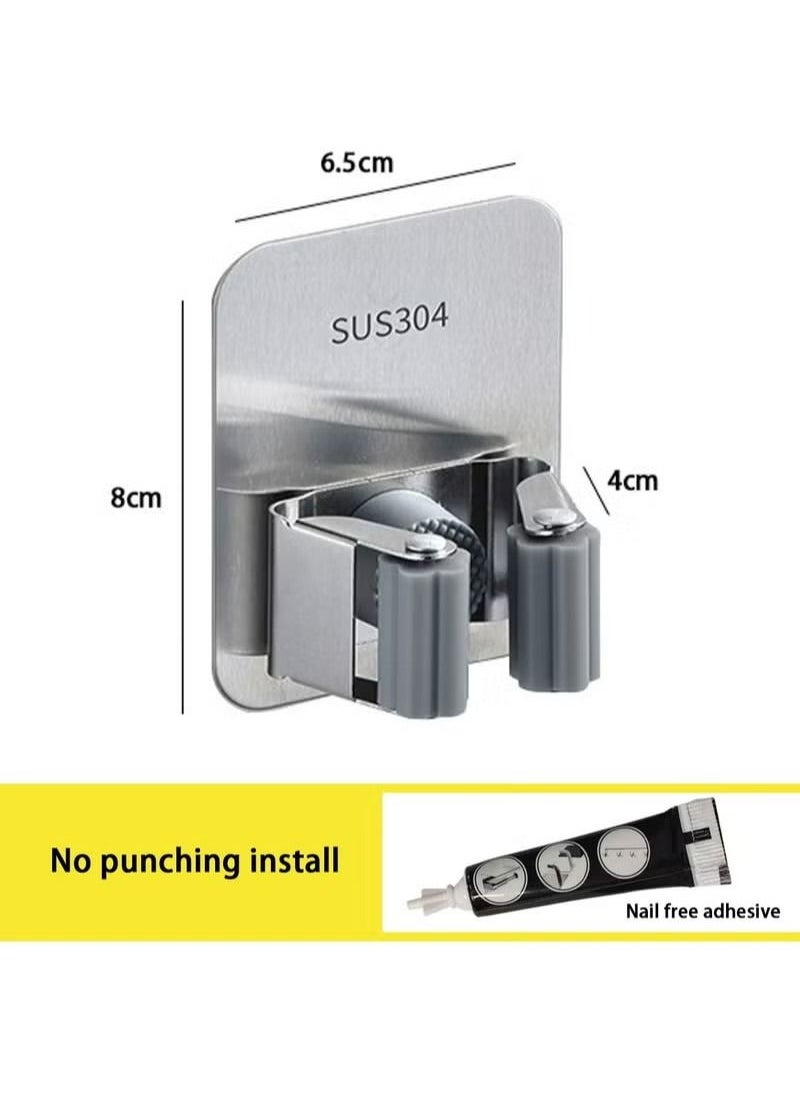 Generic Stainless Steel Mop Broom Rack Finisher, Wall-Mounted Mop Finisher, Storage Rack Clip For Kitchen, Bathroom And Garage, With Glue  - Image 1