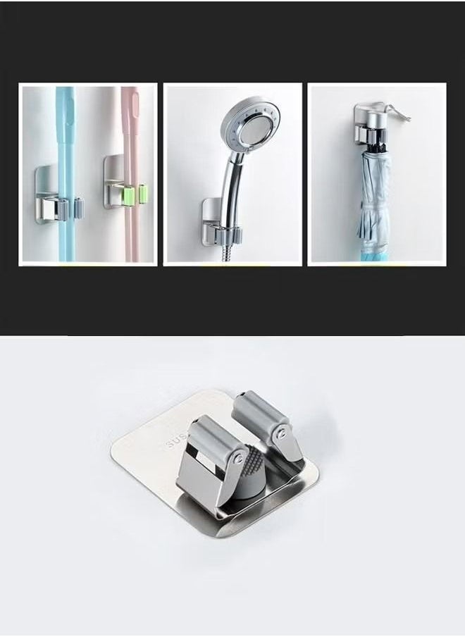 Generic Stainless Steel Mop Broom Rack Finisher, Wall-Mounted Mop Finisher, Storage Rack Clip For Kitchen, Bathroom And Garage, With Glue  - Image 3
