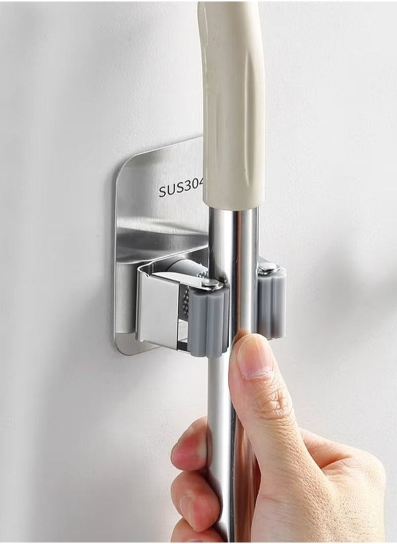 Generic Stainless Steel Mop Broom Rack Finisher, Wall-Mounted Mop Finisher, Storage Rack Clip For Kitchen, Bathroom And Garage, With Glue  - Image 2