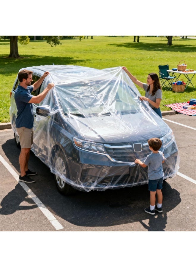 Car Cover Clear Plastic Car Cover, Waterproof Universal Rain Dust Garage Covers with Elastic Band, Cars Covers for Outdoor Snow/Rain Weather Protection (4.8m x 7.5m) - Image 2