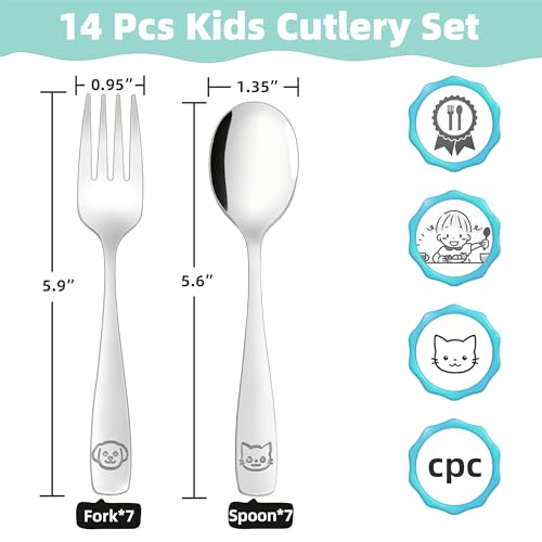 LOCONHA Stainless Steel Toddler Utensils Set - 14 Pcs Kids Silverware, Safe Food Grade, Mirror Polished, Dishwasher Safe, Perfect for Little Hands, Trendy & Durable. ﻿ - Image 2