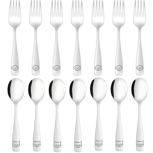 LOCONHA Stainless Steel Toddler Utensils Set - 14 Pcs Kids Silverware, Safe Food Grade, Mirror Polished, Dishwasher Safe, Perfect for Little Hands, Trendy & Durable. ﻿ - Image 1