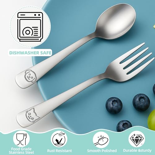 LOCONHA Stainless Steel Toddler Utensils Set - 14 Pcs Kids Silverware, Safe Food Grade, Mirror Polished, Dishwasher Safe, Perfect for Little Hands, Trendy & Durable. ﻿ - Image 4