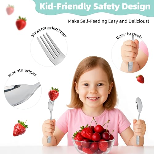LOCONHA Stainless Steel Toddler Utensils Set - 14 Pcs Kids Silverware, Safe Food Grade, Mirror Polished, Dishwasher Safe, Perfect for Little Hands, Trendy & Durable. ﻿ - Image 5
