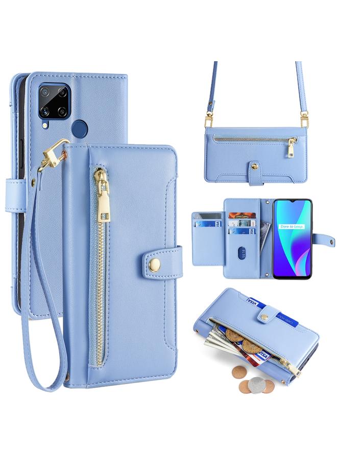 S-TOP Case For Realme C15 Sheep Texture Cross-body Zipper Wallet Leather Phone Case - Image 1