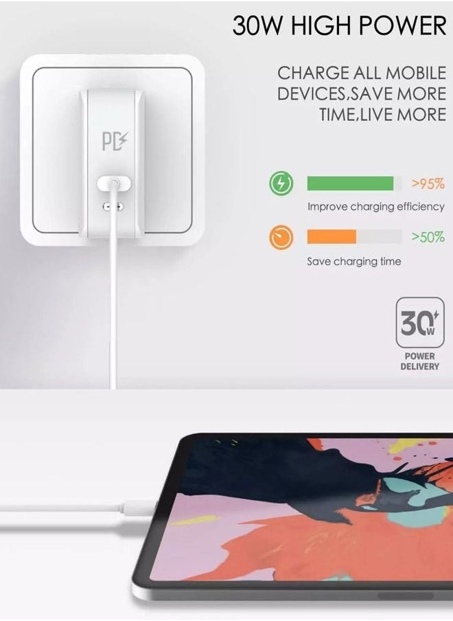 محول طاقة USB Type C PD 3.0 عالي الطاقة بقوة 32 وات وشاحن حائط وشحن سلكي مع شاحن هاتف سريع ومقبس USB C وكابل بطول 1 متر لهاتف iPhone 12/12 Pro/12 mini/12 Pro Max/11 Pro Max SE 2020 X XR XS 8 - pzsku/ZBC960A39798C840B244AZ/45/_/1684136675/1a1b9c72-a7ec-420e-80b6-50d038d158b7