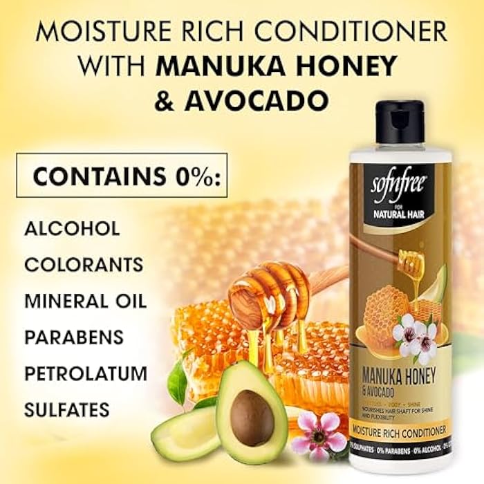 SOFNFREE SOF N' FREE Moisture Rich Conditioner with Manuka Honey & Avocado Natural Hair Butter and Hair Moisturizer for Coily & Curly Hair - 11.83 Fl Oz (Pack of 1) - Image 3