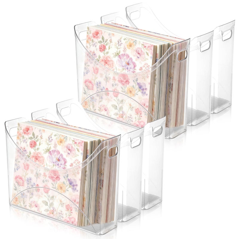 FMOACEN 6 Pack Scrapbook Paper Storage with Handle Clear Vinyl Sheets Storage Bins Organizer Plastic Scrapbook Paper Holder for 12x12 Inch Craft Papers Book Cardstock Files Magazines Documents - Image 1