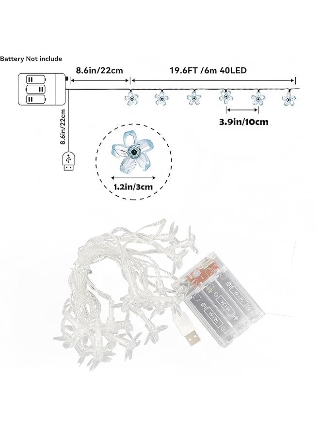 erorex 2Pack String Light Battery And Usb Powered 19.6Ft 6M Purple 40Led Cherry Blossom String Light Indoor Outdoor Decoration Ideal For Garden Birthday Wedding Party - Image 3